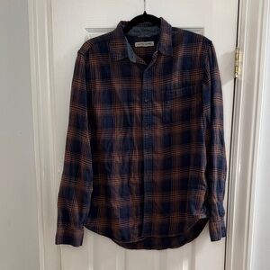 Outerknown Men's Blue and Orange Plaid Shirt
